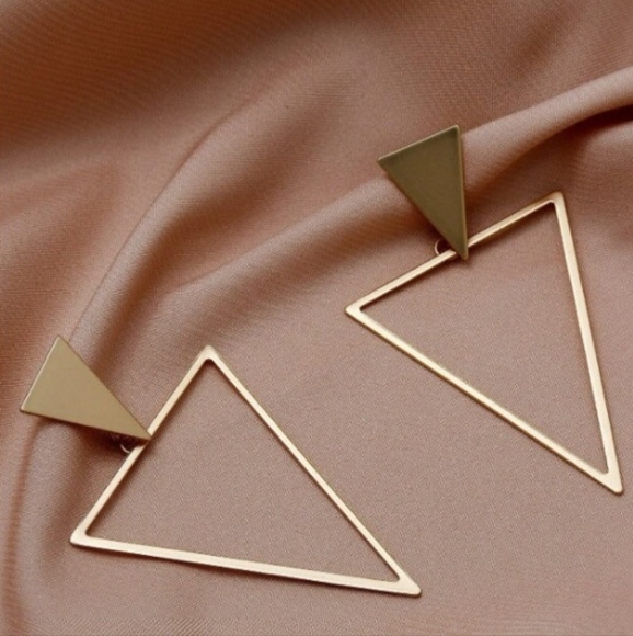 Gold Triangle Earrings - Picture 4 of 8